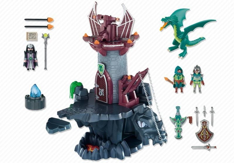 Gros lot playmobil : donjon du dragon + grand dragon noir + dragon vert