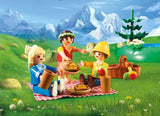 Pique-nique entre les figurines du Playmobil 70254 - Heidi, Clara et Peter au lac de cristal, disponible d'occasion sur L'île aux trésors à Fribourg.